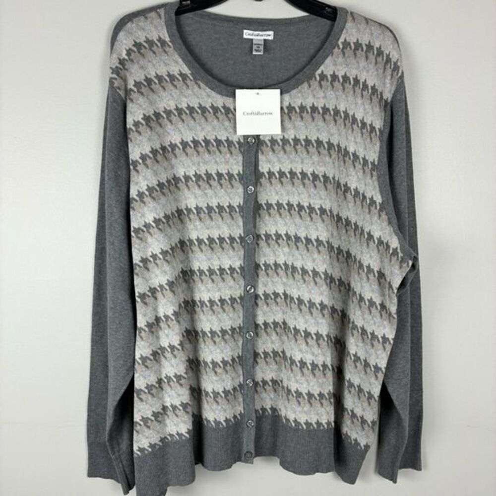 Croft‎ & Barrow Womens Cardigan Sweater 3X Gray Houndstooth Office Mature NWT